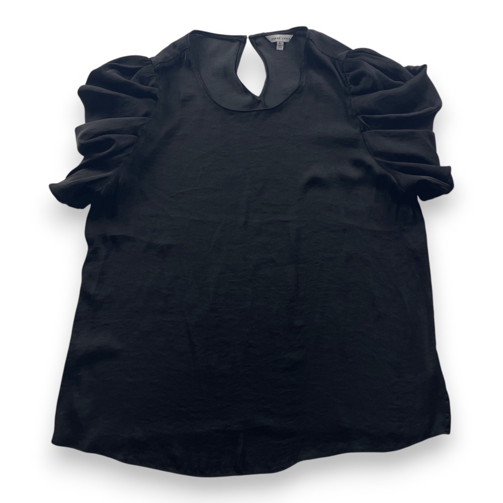 Naked Zebra Black Pleated Puff Sleeve Blouse SB115492 Womens Large
